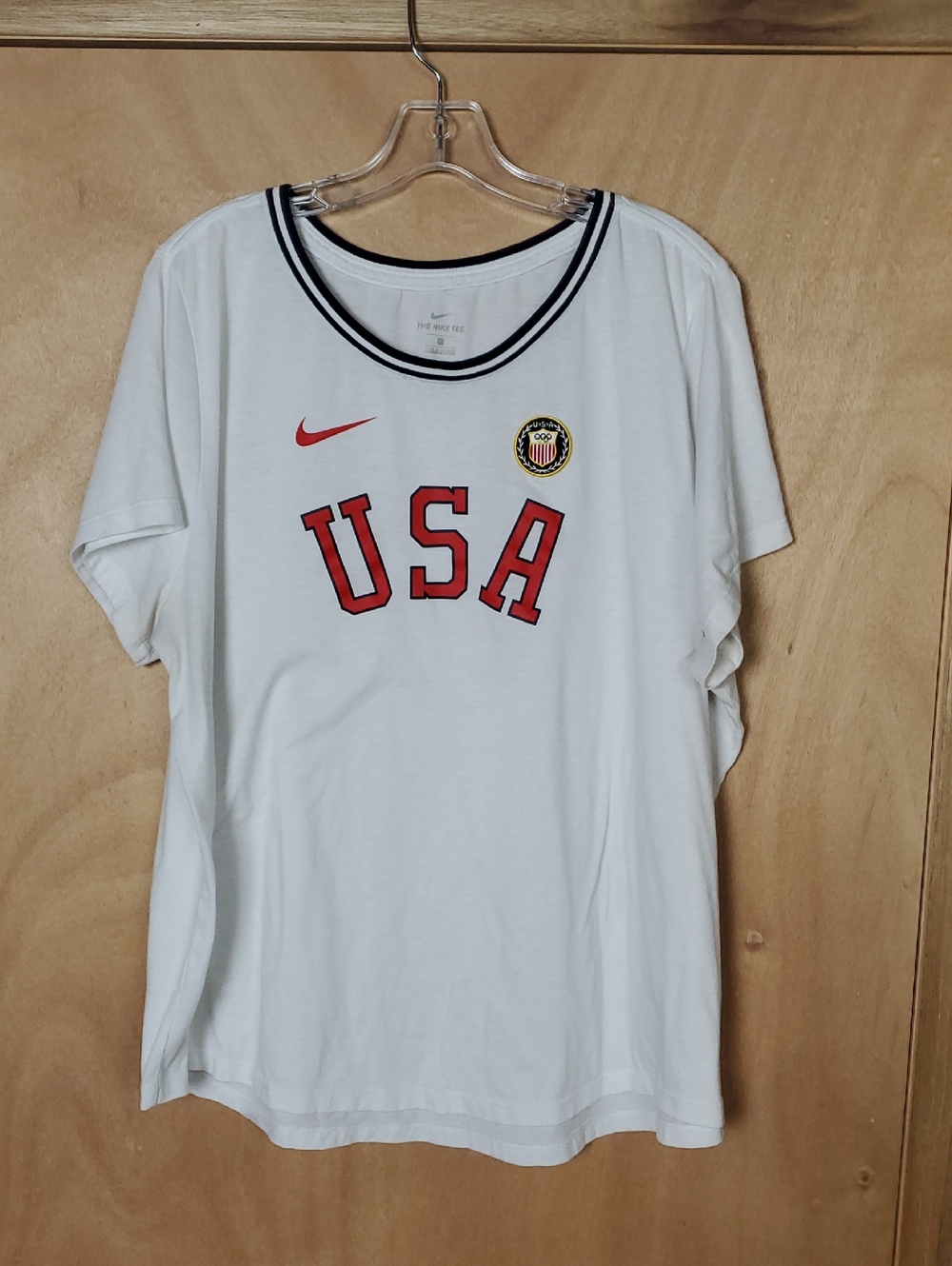 Nike White Tee with Red USA Lettering and Navy Trim